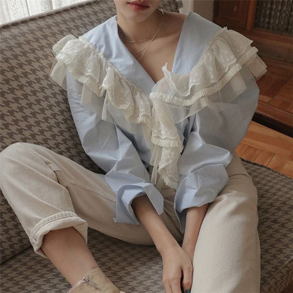 women's blouses & shirts alien kitty style 2021 patchwork ruffles lace fresh stylish women all-match elegant gentle sweet chic brief, White
women's blouses & shirts alien kitty style 2021 patchwork ruffles lace fresh stylish women all-match elegant gentle sweet chic brief, White