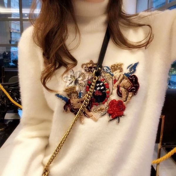 designer women lamb wool soft sweaters 2019 autumn winter high neck brand same style embroidery white fluffy pullover jumpers knits outwear, White;black
designer women lamb wool soft sweaters 2019 autumn winter high neck brand same style embroidery white fluffy pullover jumpers knits outwear, White;black
