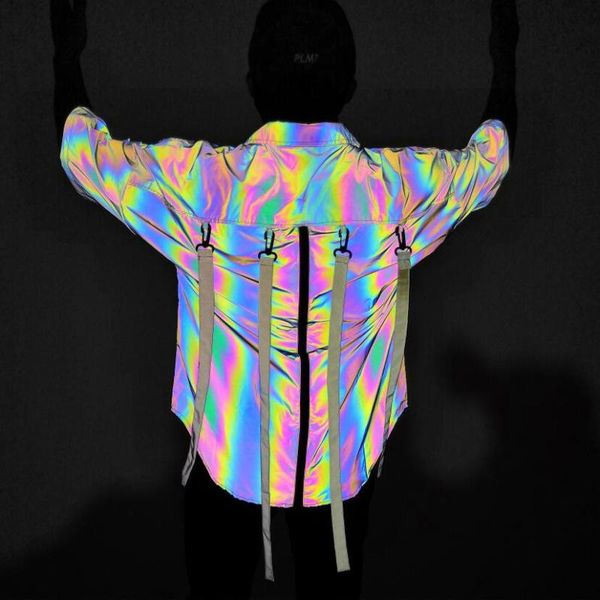 men's casual shirts rainbow reflective shirt men 2021 brand ribbon zipper mens with pocket harajuku hip hop punk streetwear, White;black
men's casual shirts rainbow reflective shirt men 2021 brand ribbon zipper mens with pocket harajuku hip hop punk streetwear, White;black