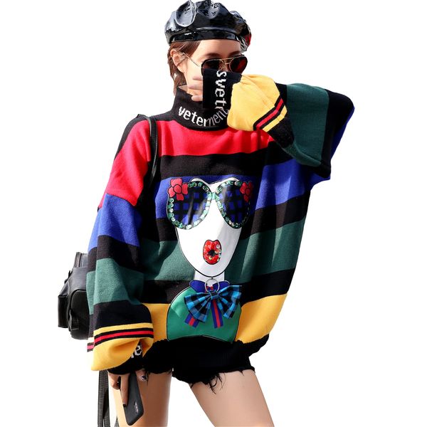 Women's Stripe Sweater Sequins Cartoon Contrast Color Plus Size Pullover Large Sweater Quality Wome Knitted Garment
Women's Stripe Sweater Sequins Cartoon Contrast Color Plus Size Pullover Large Sweater Quality Wome Knitted Garment