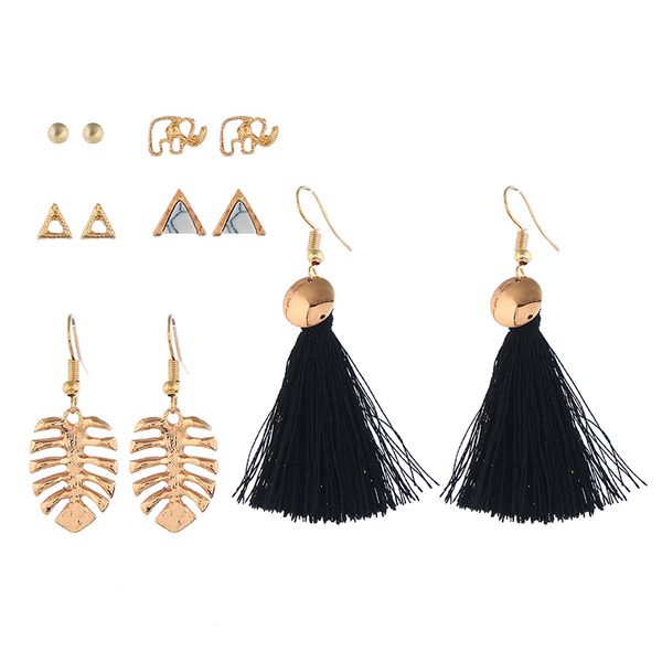 new fashion hollow elephant triangle turquoise stud earrings jewellery creative skeleton pendant black tassel earrings 6 pair set, Golden;silver
new fashion hollow elephant triangle turquoise stud earrings jewellery creative skeleton pendant black tassel earrings 6 pair set, Golden;silver
