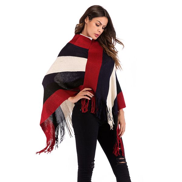 autumn winter women's color matching striped tassel cloak shawl loose pullover sweater, Blue;gray
autumn winter women's color matching striped tassel cloak shawl loose pullover sweater, Blue;gray