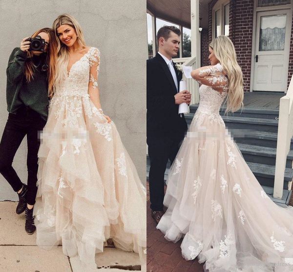 2019 summer boho long sleeves boho wedding dresses layered tulle appliques lace a-line bridal dress rustic country bridal gowns custom made
2019 summer boho long sleeves boho wedding dresses layered tulle appliques lace a-line bridal dress rustic country bridal gowns custom made