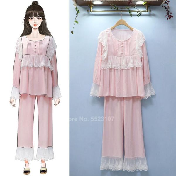 korean style woman pajamas set lovely lace up long flare sleeve lounge loose comfortable pearl thin summer sleepwear pyjamas, Blue;gray
korean style woman pajamas set lovely lace up long flare sleeve lounge loose comfortable pearl thin summer sleepwear pyjamas, Blue;gray