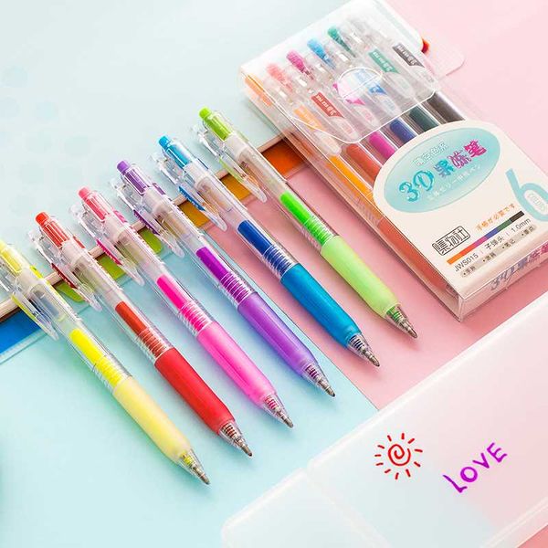 6 Colors Juice 3d Gel Pen Ballpoint 1.0mm Neon Marker Liner Pens For Highlight Drawing Painting Art School Kids Gift F426