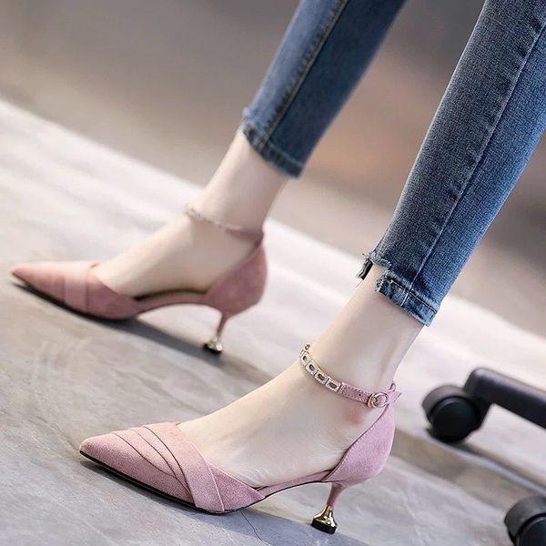 2019 spring and summer new korean version of the tip of fine heels with high heels 5cm personality buckle with cat heels, Black
2019 spring and summer new korean version of the tip of fine heels with high heels 5cm personality buckle with cat heels, Black