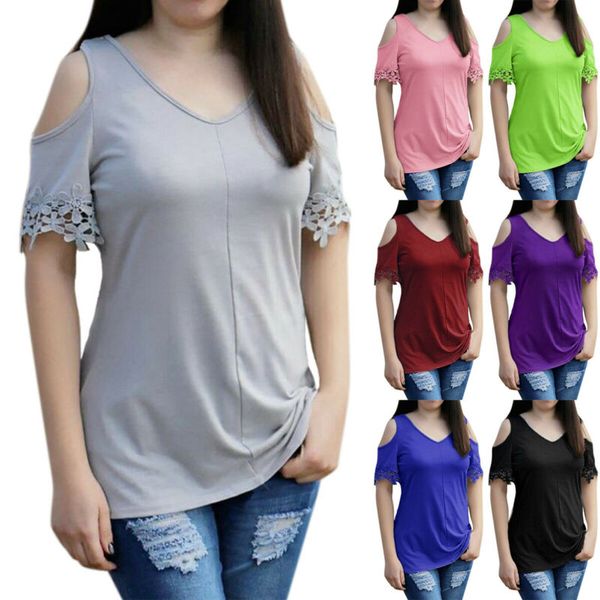 womens cold shoulder floral short sleeve v neck casual blouse plain tunic tshirt, White
womens cold shoulder floral short sleeve v neck casual blouse plain tunic tshirt, White