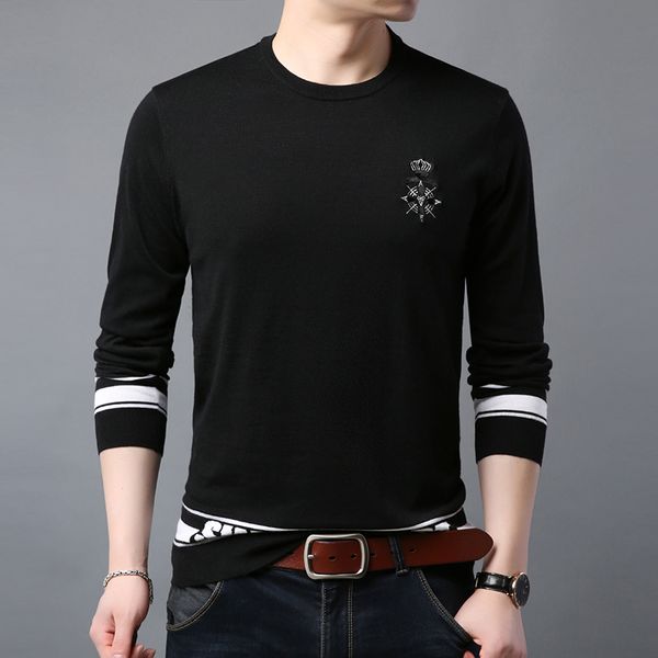 2019 spring men's sweater men's round neck business casual bottoming long-sleeved sweater fashion boutique print, White;black
2019 spring men's sweater men's round neck business casual bottoming long-sleeved sweater fashion boutique print, White;black