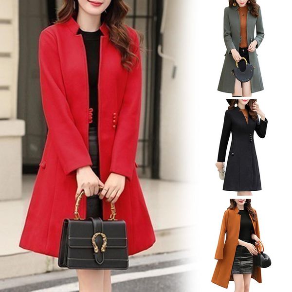 new winter warm women fashion solid color long sleeve slim mid-length trench coat, Black;brown
new winter warm women fashion solid color long sleeve slim mid-length trench coat, Black;brown