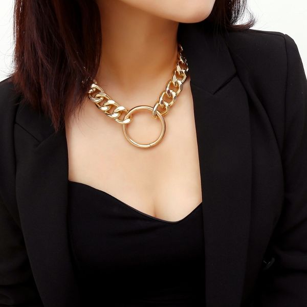 hip hop hyperbole thick curb cuban link chain choker necklace big hoop pendant women men fashion jewelry gift, Silver