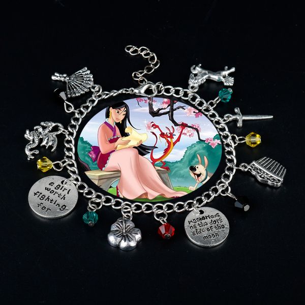 cartoon movie jewelry mulan bracelets for women charms pendants link chain bangles a bracelet wristbands female accessories, Golden;silver 
cartoon movie jewelry mulan bracelets for women charms pendants link chain bangles a bracelet wristbands female accessories, Golden;silver