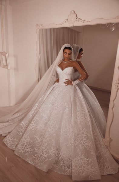 luxury wedding dresses jewel neck crystal beaded appliqued long sleeves bridal gowns ruffled sweep train custom made robes de mariée, White
luxury wedding dresses jewel neck crystal beaded appliqued long sleeves bridal gowns ruffled sweep train custom made robes de mariée, White