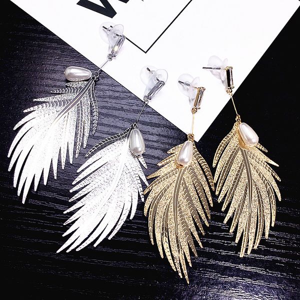 fashion-feather hipster earring pearl temperament contracted long style pendant personality joker summer earrings, Silver
fashion-feather hipster earring pearl temperament contracted long style pendant personality joker summer earrings, Silver