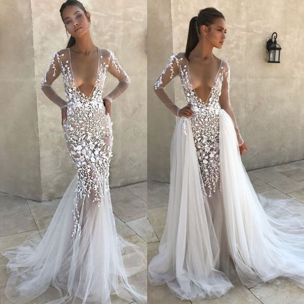 berta mermaid wedding dresses with detachable 2020 deep v neck 3d flower appliqued bridal gowns long sleeve tulle wedding dress, White
berta mermaid wedding dresses with detachable 2020 deep v neck 3d flower appliqued bridal gowns long sleeve tulle wedding dress, White