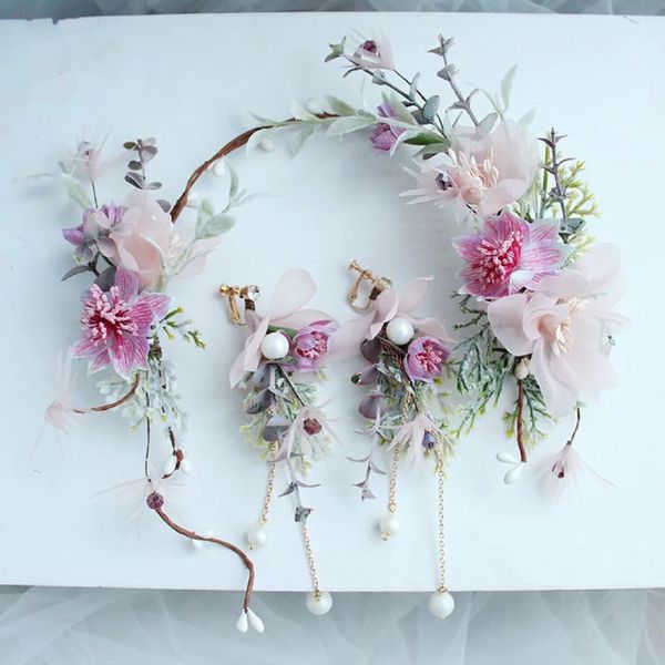 dower me pretty pink flower hair wreath for bride handmade wedding hair accessories bridal headband with earrings, Golden;white
dower me pretty pink flower hair wreath for bride handmade wedding hair accessories bridal headband with earrings, Golden;white