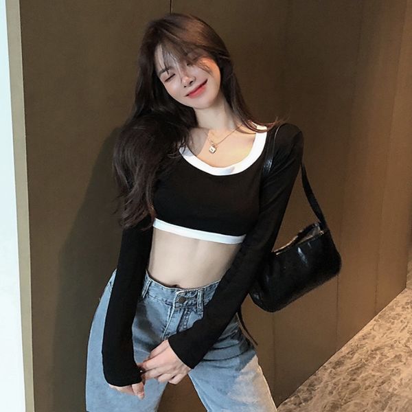 2020 new korean-style short navel round neck long-sleeved t-shirt womens slim-fit all-match contrast color top, White
2020 new korean-style short navel round neck long-sleeved t-shirt womens slim-fit all-match contrast color top, White
