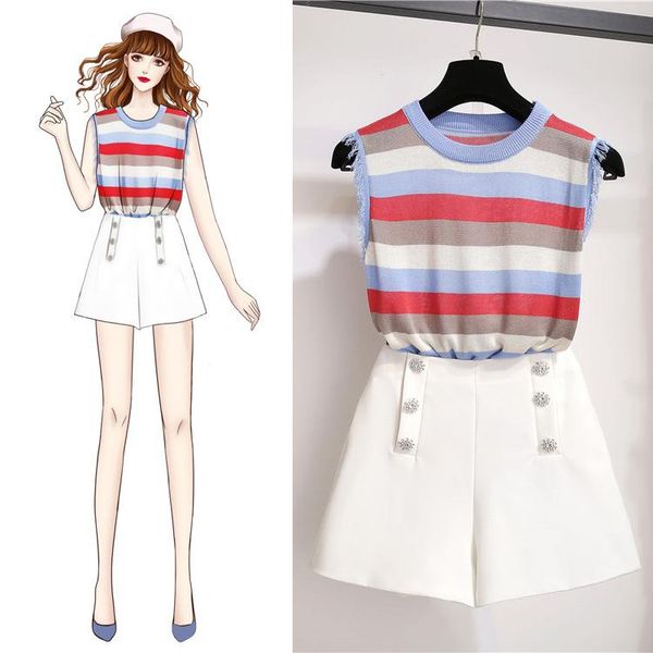 women knitted tank and shorts set striped vest casual korean style 2 piece set clothes summer women 2 piece outfits, White
women knitted tank and shorts set striped vest casual korean style 2 piece set clothes summer women 2 piece outfits, White