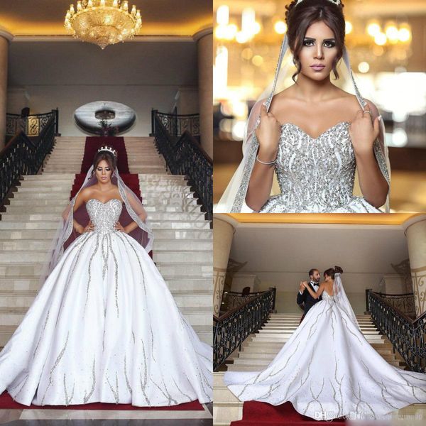 2020 modest elegant ball gown sweetheart sleeveless backless wedding dresses crystal sequins wedding gowns sweep train bridal gowns, White
2020 modest elegant ball gown sweetheart sleeveless backless wedding dresses crystal sequins wedding gowns sweep train bridal gowns, White