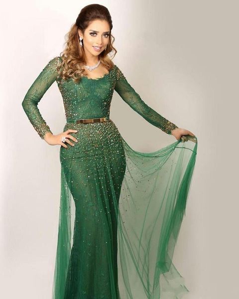 green evening dresses bateau lace crystal beaded sheer long sleeves prom gowns mermaid evening gowns, Black;red
green evening dresses bateau lace crystal beaded sheer long sleeves prom gowns mermaid evening gowns, Black;red