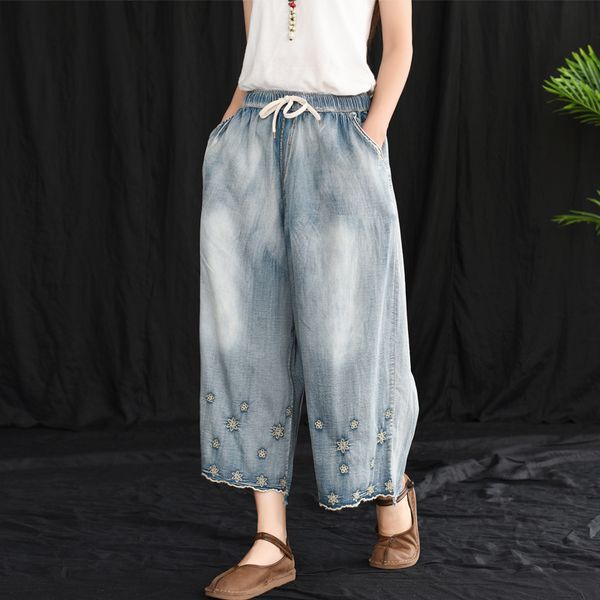 small flower embroidery jeans pants women denim wide leg pants, Black;white
small flower embroidery jeans pants women denim wide leg pants, Black;white