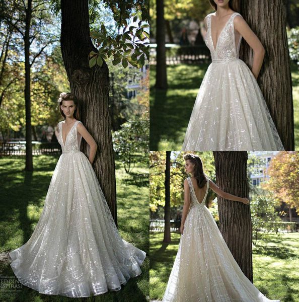 berta a line weeding dresses deep v neck shiny sequins floor length backless bridal gowns vestido de noiva, White
berta a line weeding dresses deep v neck shiny sequins floor length backless bridal gowns vestido de noiva, White