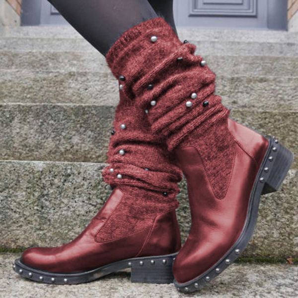 fashion womens winter boots slip-on leather round toe cotton fabric shoes woman rivet non-slip keep warm flat long boots, Black
fashion womens winter boots slip-on leather round toe cotton fabric shoes woman rivet non-slip keep warm flat long boots, Black