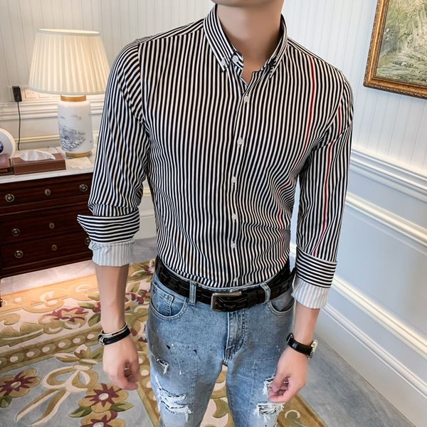 long sleeve shirts for mens striped shirts korean streetwear men social winter mens elegante casual clothing office dress, White;black
long sleeve shirts for mens striped shirts korean streetwear men social winter mens elegante casual clothing office dress, White;black