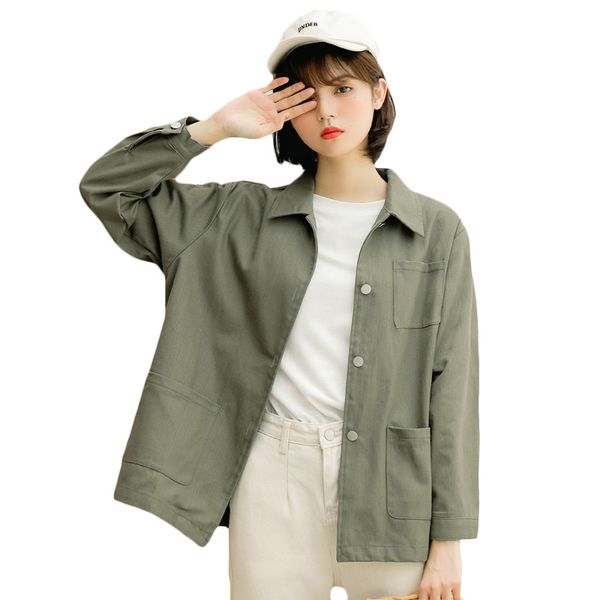retro tooling jacket women basic coats spring autumn harajuku casual loose ladies 2020 fashion korean solid color outwear, Black;brown
retro tooling jacket women basic coats spring autumn harajuku casual loose ladies 2020 fashion korean solid color outwear, Black;brown