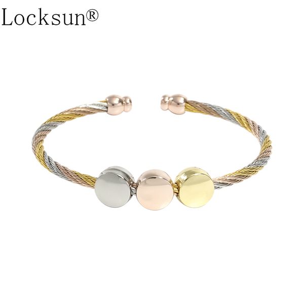 locksun new 585 rose gold stainless steel bangle three round circle tricolor accessories women fashion jewelry open weave bangle, Black
locksun new 585 rose gold stainless steel bangle three round circle tricolor accessories women fashion jewelry open weave bangle, Black