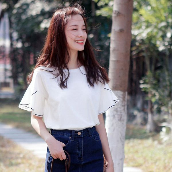 trumpet sleeves short-sleeved t-shirt female summer korean version of the new foreign trade, White
trumpet sleeves short-sleeved t-shirt female summer korean version of the new foreign trade, White