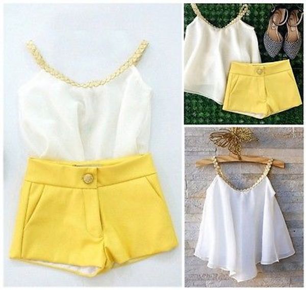 baby sets summer sleeveless chiffon vest 2pcs kids girls chiffon outfits woven strap shirt + spandex shorts set 2-11y, White
baby sets summer sleeveless chiffon vest 2pcs kids girls chiffon outfits woven strap shirt + spandex shorts set 2-11y, White