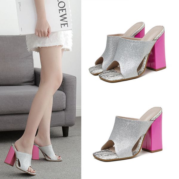 woman slippers 2020 bling fashion square toe chunky high heels summer glitter slippers hollow sandals for women, Black
woman slippers 2020 bling fashion square toe chunky high heels summer glitter slippers hollow sandals for women, Black