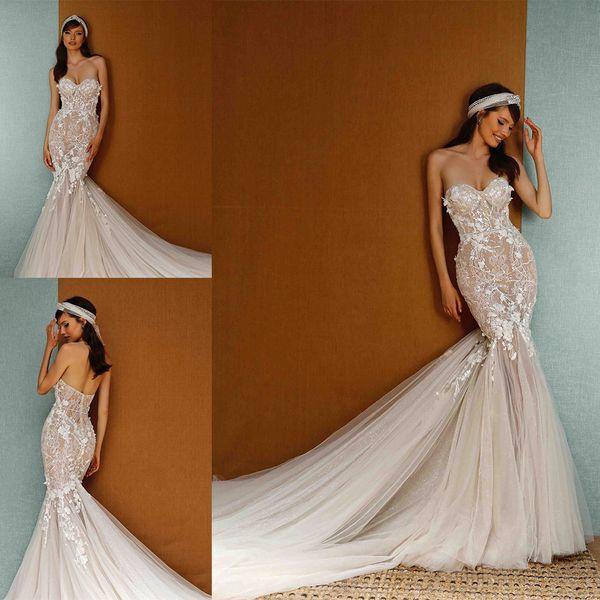 new wedding dresses sweetheart lace appliques beading mermaid bridal gowns custom made backless sweep train wedding dress, White
new wedding dresses sweetheart lace appliques beading mermaid bridal gowns custom made backless sweep train wedding dress, White