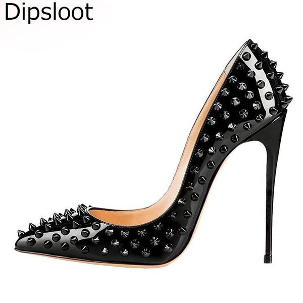 women metal rivets studs shiny leather pumps stilettos pointed toe ladies spikes slip on bridal dress high heels shoes, Black
women metal rivets studs shiny leather pumps stilettos pointed toe ladies spikes slip on bridal dress high heels shoes, Black