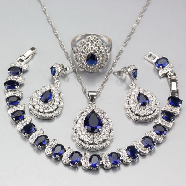 925 sterling silver water drop blue zircon white crystal jewelry sets earrings pendant necklace bracelet ring, Slivery;golden
925 sterling silver water drop blue zircon white crystal jewelry sets earrings pendant necklace bracelet ring, Slivery;golden