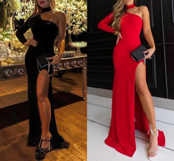 mermaid prom dresses high neck single long sleeves split side satin floor length black red evening party dresses zipper up
mermaid prom dresses high neck single long sleeves split side satin floor length black red evening party dresses zipper up