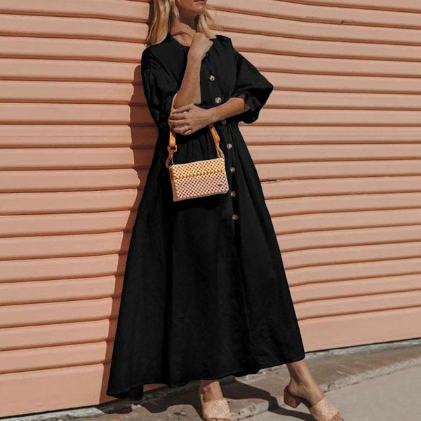 bohemian long dress summer women maxi dresses casual solid lantern sleeve buttons cotton evening wedding party ladies dress, Black;gray
bohemian long dress summer women maxi dresses casual solid lantern sleeve buttons cotton evening wedding party ladies dress, Black;gray