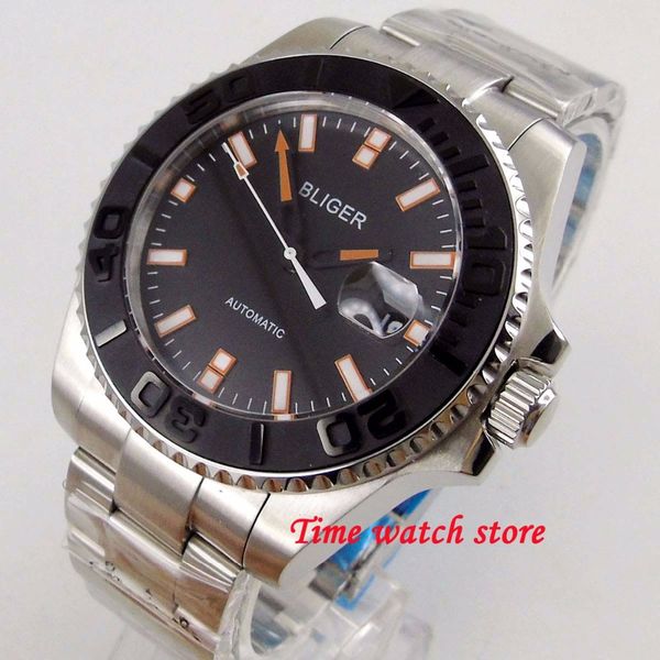 43mm bliger black dial luminous sapphire glass brushed ceramic bezel miyota 8215 automatic movement wrist men's watch 178, Slivery;brown
43mm bliger black dial luminous sapphire glass brushed ceramic bezel miyota 8215 automatic movement wrist men's watch 178, Slivery;brown