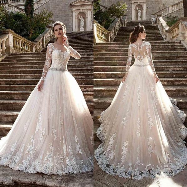 lace a line wedding dresses sheer jewel neck illusion button back backless long sleeves appliques vestidos de novia bridal gown, White
lace a line wedding dresses sheer jewel neck illusion button back backless long sleeves appliques vestidos de novia bridal gown, White
