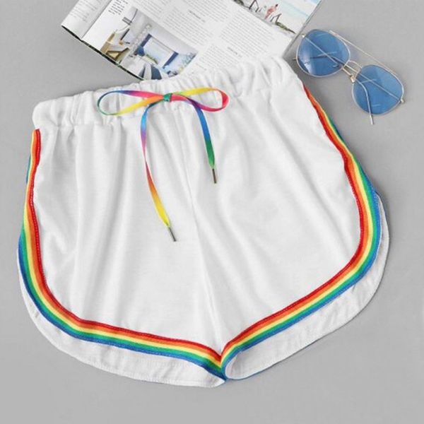 women high waist summer shorts casual rainbow print sport short fashion beach wear, White;black
women high waist summer shorts casual rainbow print sport short fashion beach wear, White;black