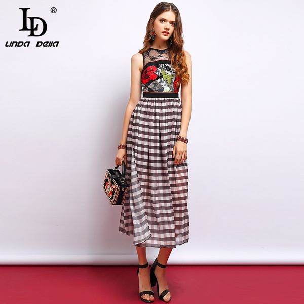 ld linda della fashion runway summer dress women's sleeveless mesh patchwork floral embroidery plaid print vintage long dess, Black;gray
ld linda della fashion runway summer dress women's sleeveless mesh patchwork floral embroidery plaid print vintage long dess, Black;gray