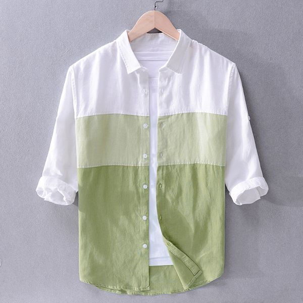 men's casual shirts 2021 men spring summer harajuku japan style fashion color gradient patchwork linen three quarter male, White;black
men's casual shirts 2021 men spring summer harajuku japan style fashion color gradient patchwork linen three quarter male, White;black