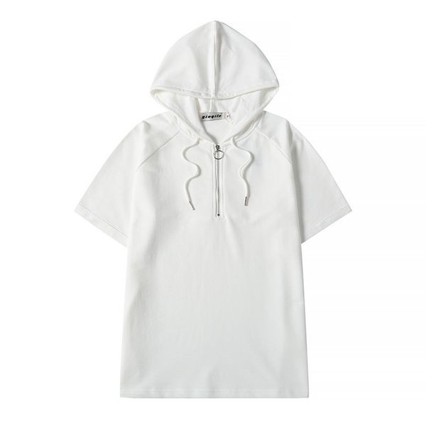 mens summer white t-shirt half zipper short sleeve hoodie streetwear t-shirts solied color sports hip hop, White;black 
mens summer white t-shirt half zipper short sleeve hoodie streetwear t-shirts solied color sports hip hop, White;black