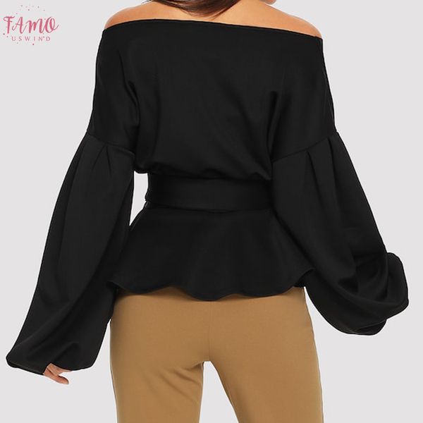 women fashion long sleeve strapless v neck lantern sleeve bow belt bandage off shoulder long sleeve, White
women fashion long sleeve strapless v neck lantern sleeve bow belt bandage off shoulder long sleeve, White