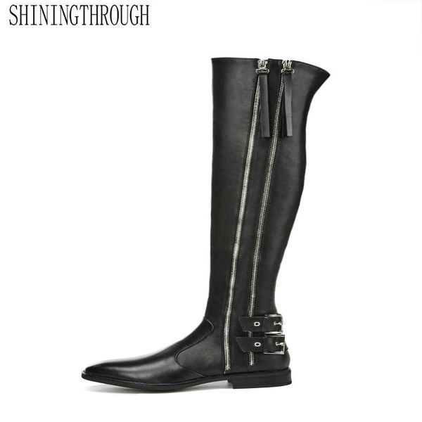 genuine leather buckle decoration zipper round toe women shoes low heel over the knee high boots size 34-39, Black
genuine leather buckle decoration zipper round toe women shoes low heel over the knee high boots size 34-39, Black