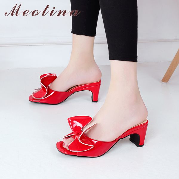 meotina summer slippers women shoes patent leather chunky high heels shoes bow open toe slides lady sandals red plus size 33-43, Black
meotina summer slippers women shoes patent leather chunky high heels shoes bow open toe slides lady sandals red plus size 33-43, Black