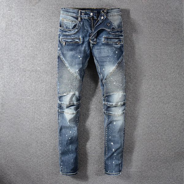 men's fashion white painting motorcycle slim fit jeans men skinny denim biker jeans pants zipper pockets pantalones moto hombre, Blue
men's fashion white painting motorcycle slim fit jeans men skinny denim biker jeans pants zipper pockets pantalones moto hombre, Blue