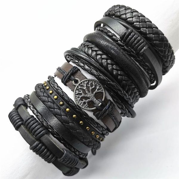 black 10pcs/set brown woven new fashion handmade men bracelets male women leather bracelet tree bracelets wholesale jewelry gift