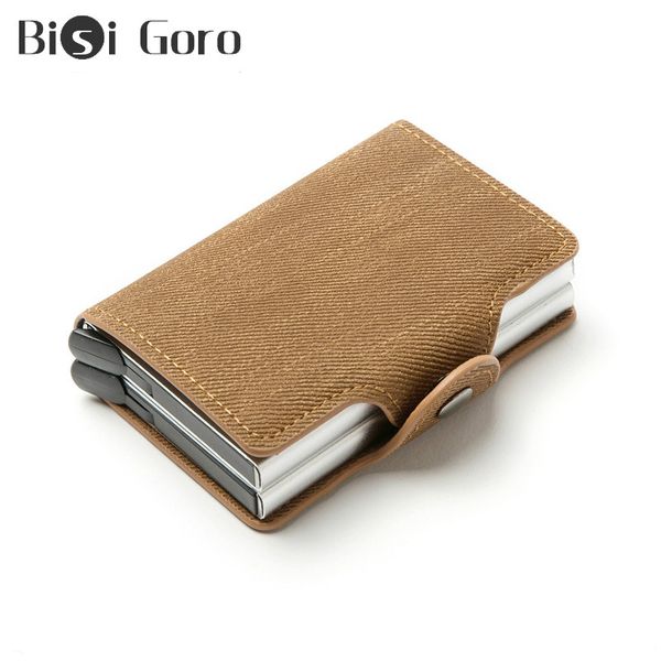 

bisi goro anti-theft double boxes denim wallet 2020 new rfid blocking card holder -up metal id case dropshipping, Red;black
