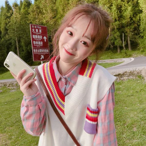 harajuku sweaters vest female 2019 new autumn women sweater vest plaid shirt small pure fresh and two-piece set sweet head, Black;white
harajuku sweaters vest female 2019 new autumn women sweater vest plaid shirt small pure fresh and two-piece set sweet head, Black;white